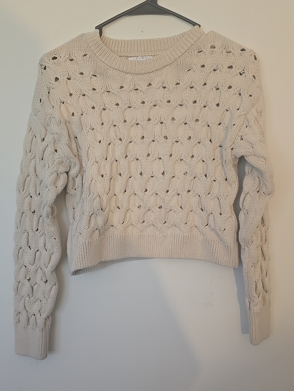 Zara Cream Cable Knit Crewneck Sweater